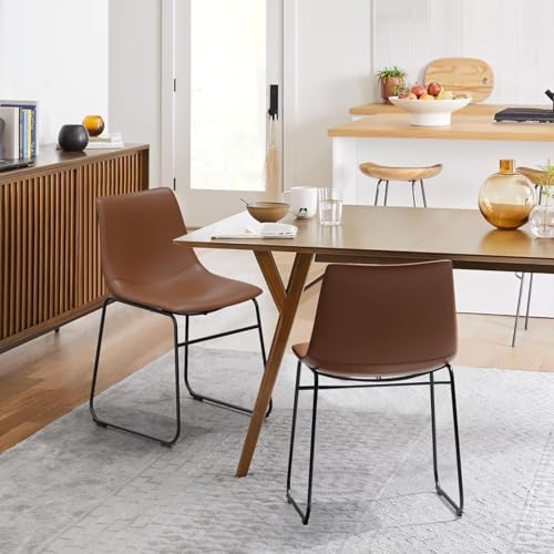 Set of 2 Modern Walnut Dining Chairs with Metal Legs for Kitchen and Living Room