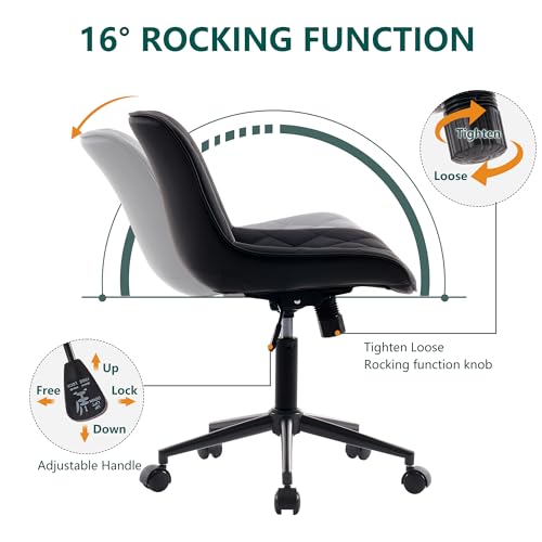 WKGZ INVESTCO Armless Comfy Home Office Chair with Wheels – Modern Black Rolling Desk Chair