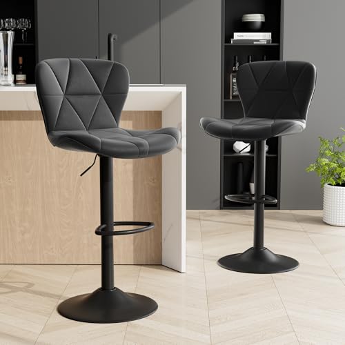 Black Faux Leather Swivel Bar Stools with High Backrest for Kitchen Island - Set of 2