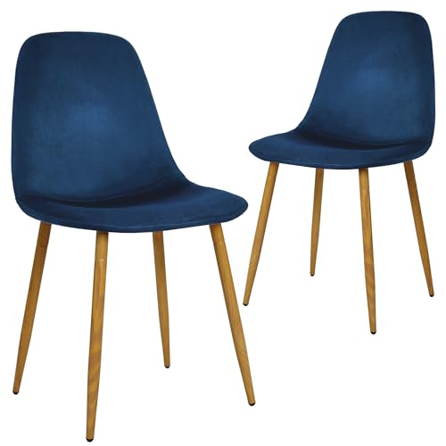 CangLong Blue Velvet Dining Chair Set of 2 with Upholstered Back and Metal Legs