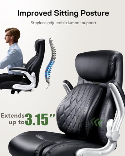 Marsail Ergonomic High Back Office Chair with Dynamic Lumbar Support, Tilt Function & Flip-Up Arms – Ideal for Home Offices, Black