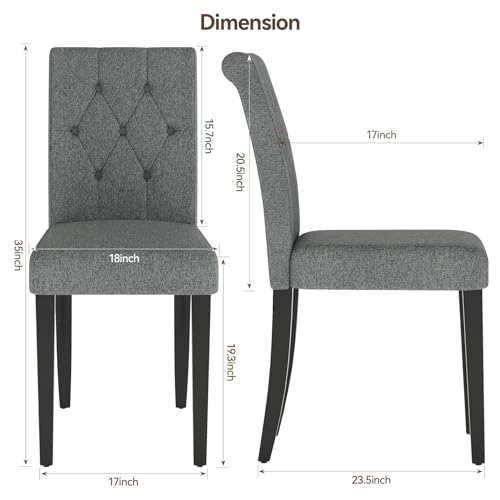 4-Piece Grey Upholstered Dining Chair Set with Solid Wood Legs