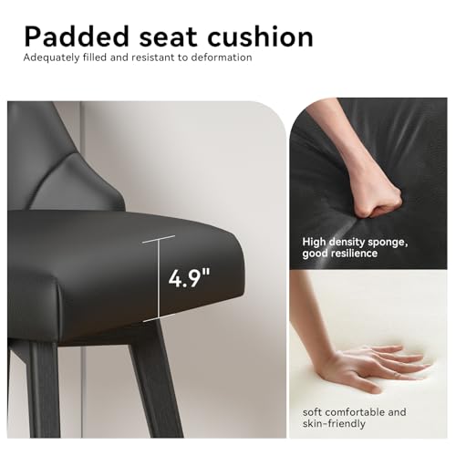 Set of 2 Black Counter Height Swivel Bar Stools with Back and Footrest - 26.8 Inch Linen Upholstered with Solid Wood Legs for Kitchen Island, Dining Room, Pub