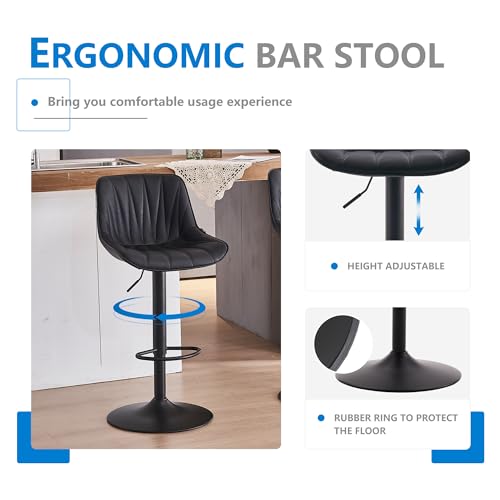 YOUNIKE Set of 2 Adjustable Black Swivel Bar Stools for Kitchen Island