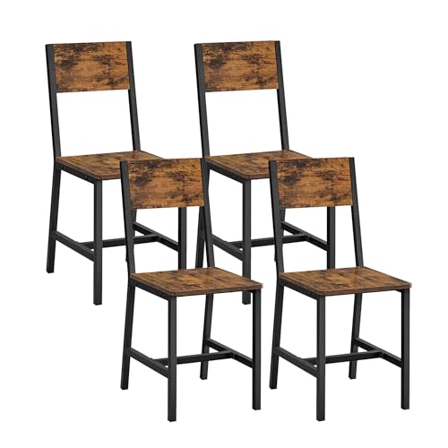 WKGZ INVESTCO Rustic Dining Chair Set of 4 - Easy Assembly, Comfortable Modern Farmhouse Design for Kitchen, Bedroom, Living Room - Rustic Brown and Ink Black