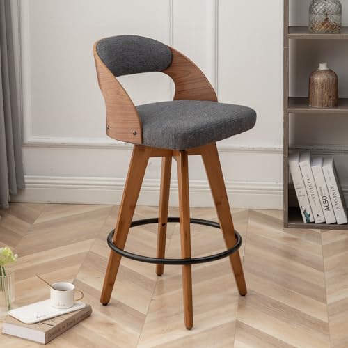 Set of 2 Modern Swivel Barstools with Wood Back and Bamboo Legs for Kitchen Island (26.8 Inch, Dark Gray)