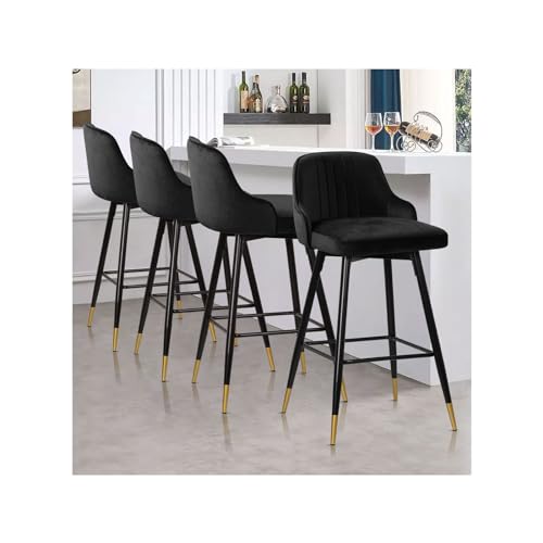 Set of 4 Swivel Bar Stools, 25.6 Seat Height, Modern Velvet Upholstered Chairs for Kitchen Counter 35-38, Black