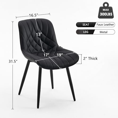 Modern Black Dining Chairs Set of 2 for Kitchen and Dining Room