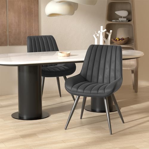 Set of 2 Modern Comfortable Dining Chairs with Cushions and Metal Legs, Black