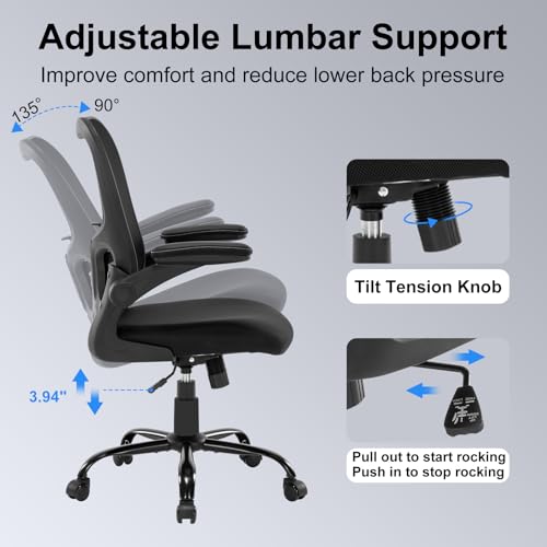 Ergonomic Black Office Chair with Adjustable Lumbar Support and Flip-Up Armrests