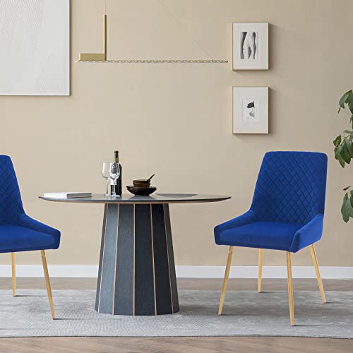 Mid-Century Velvet Upholstered Side Chairs, Set of 2, Sapphire Blue - for Kitchen, Dining, Living, Guest, Bed Room