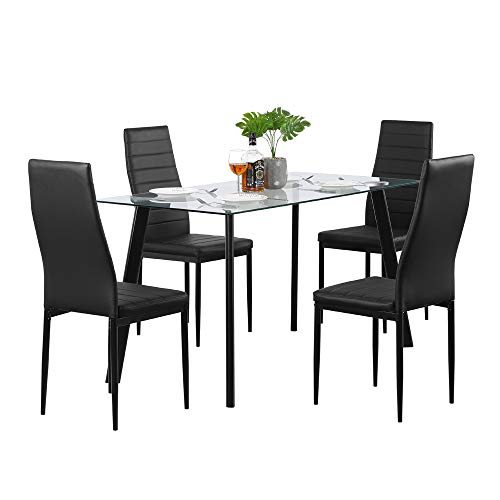Karl Home Black Dining Chair Set of 4 - Curved Leather Dining Chairs for Kitchen and Living Room, 300lbs Capacity