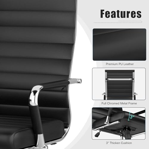 Okeysen Black Ergonomic Leather Conference Chair, Adjustable Swivel Office Chair