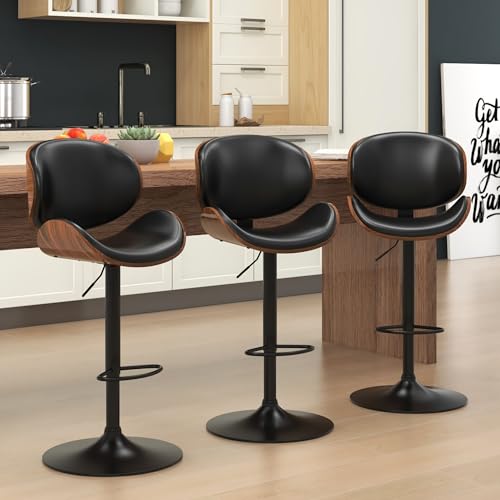 KCC Adjustable Swivel Bar Stool with PU Leather Footrest - Black