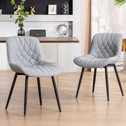 WKGZ INVESTCO Mid-Century Modern Grey Dining Chair Set - Comfortable Faux Leather