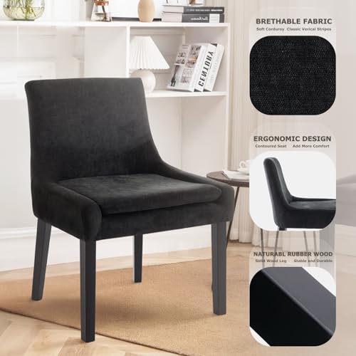COLAMY Set of 6 Modern Upholstered Dining Chairs with Wood Legs - Black Corduroy Mid Back Accent Chairs for Living/Dining Room