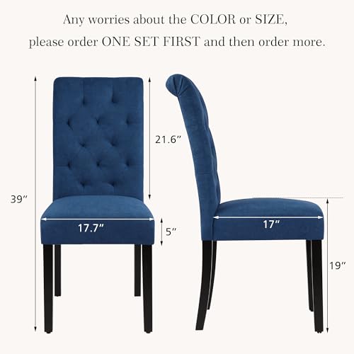 LSSBOUGHT Set of 2 Stylish Blue Dining Chairs with Solid Wood Legs