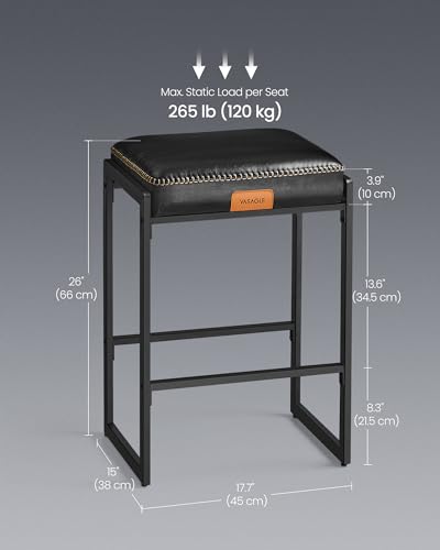 WKGZ INVESTCO EKHO Collection - Set of 2 Mid-Century Modern Counter Height Bar Stools, 26-Inch, Ink Black Synthetic Leather
