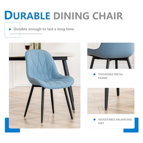 YOUNIKE Set of 2 Blue Faux Leather Dining Chairs - Modern Armless Kitchen and Bedroom Seats