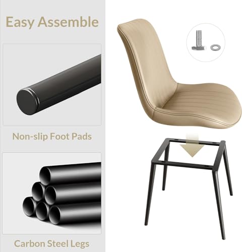 Set of 4 Modern Leather Dining Chairs with Metal Legs (Khaki)