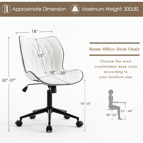 Armless Office Chair with Wheels and Adjustable Height for Home Office or Vanity Use