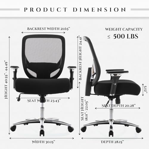 COLAMY Heavy Duty Office Chair for Big and Tall - 500lbs Capacity, Wide Seat, Black