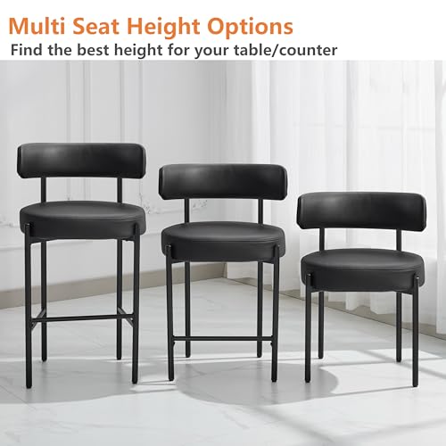 Set of 3 Black Faux Leather Counter Height Bar Stools with Backs for Kitchen Island/Kitchen Counter