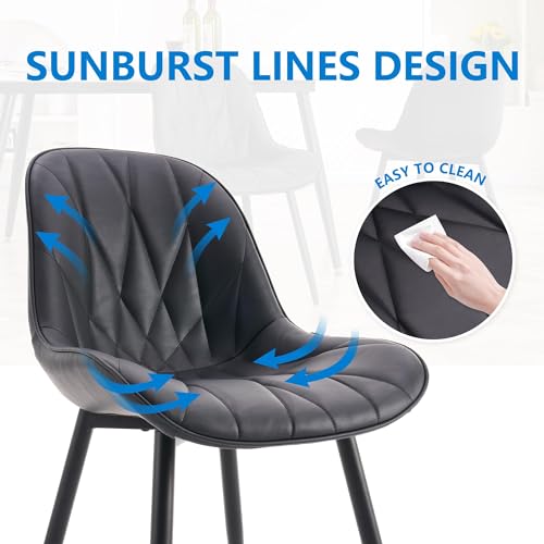 YOUNIKE Set of 2 Black Modern Dining Chairs, Adjustable Feet, Faux Leather Upholstery, 300LBS Support