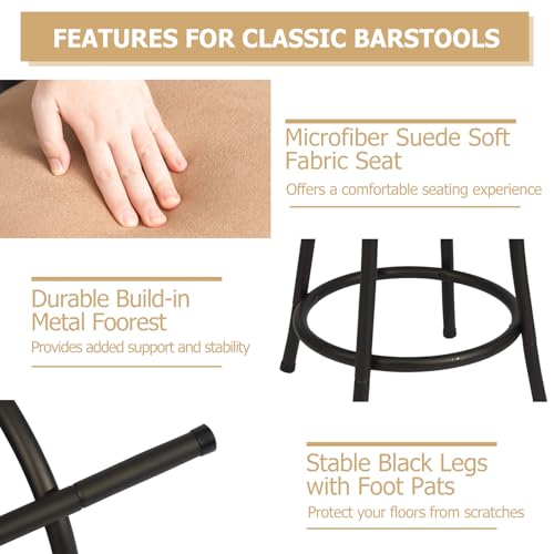 Adjustable Bar Stool Set of 2 with Backs and Footrest, Swivel Armless Design for Kitchen Island, 24/29 Inch, Brown