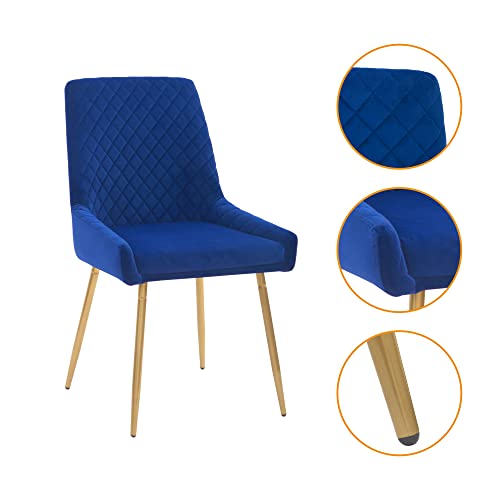 Mid-Century Velvet Upholstered Side Chairs, Set of 2, Sapphire Blue - for Kitchen, Dining, Living, Guest, Bed Room