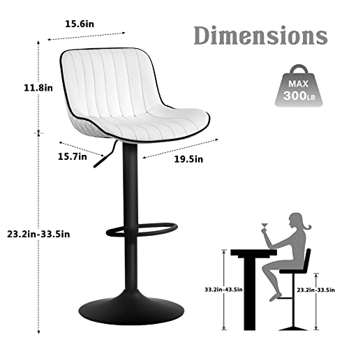 WKGZ INVESTCO Adjustable Swivel Bar Stools Set of 2 - Mid Century Upholstered Kitchen Island Chairs in White