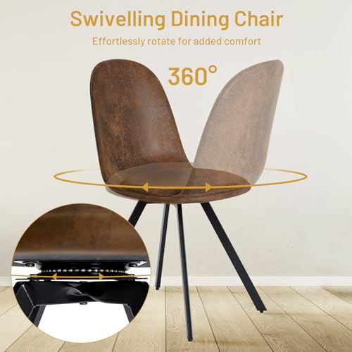 Set of 4 Brown Suede Swivel Dining Chairs with Padded Seats