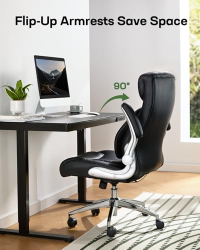 Marsail Ergonomic High Back Office Chair with Dynamic Lumbar Support, Tilt Function & Flip-Up Arms – Ideal for Home Offices, Black