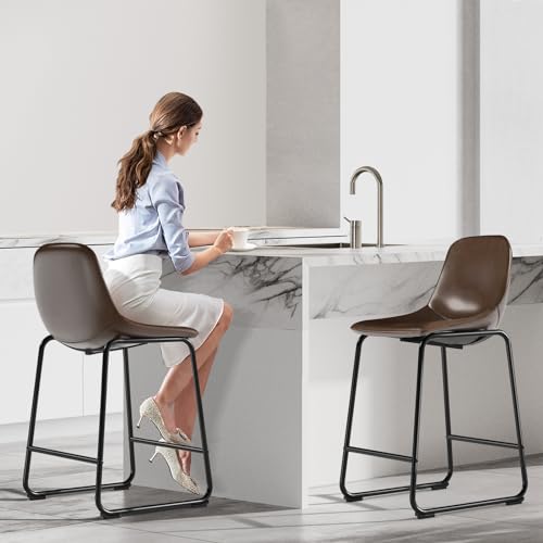 Counter Height Bar Stools Set of 2 with Metal Legs, Hold up to 500 lbs - Brown