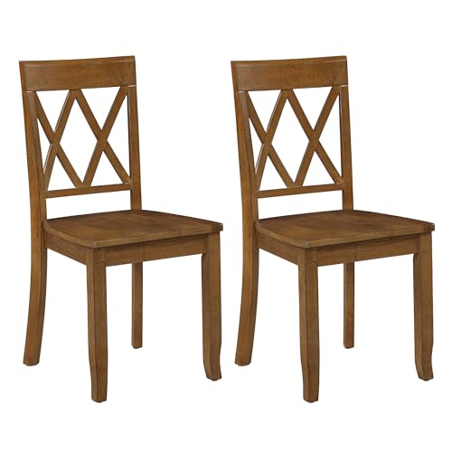 DUHOME Set of 2 Farmhouse Dining Chairs with Cross Back, Walnut Finish