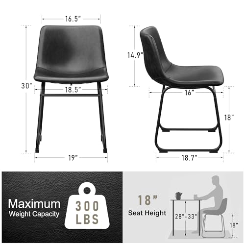 Set of 6 Black PU Leather Armless Dining Chairs with Metal Legs