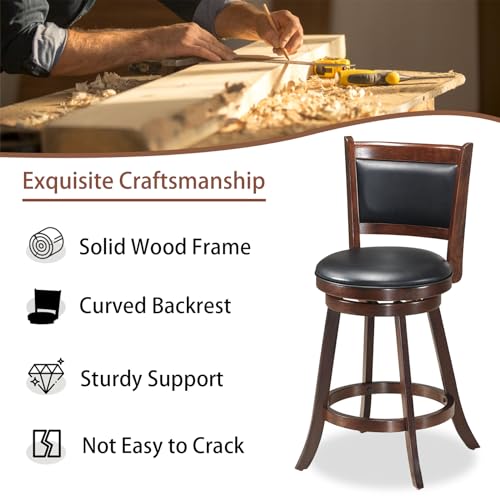 Swivel Barstools Set of 2, 24 Counter Height for Kitchen Island - Brown & Black
