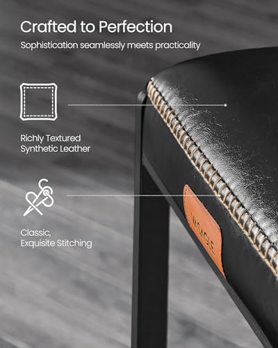 WKGZ INVESTCO EKHO Collection - Set of 2 Mid-Century Modern Counter Height Bar Stools, 26-Inch, Ink Black Synthetic Leather