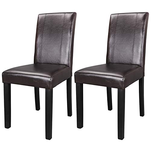 Nova Microdermabrasion Set of 2 Modern PU Leather Dining Chairs with Solid Wood Legs (Brown)