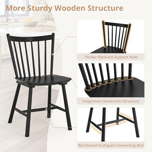 LUE BONA Upgraded Set of 4 Black Windsor Dining Chairs for Kitchen and Dining Room