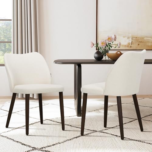 COLAMY Set of 2 Modern Upholstered Dining Chairs with Padded Seat and Wood Legs, Beige