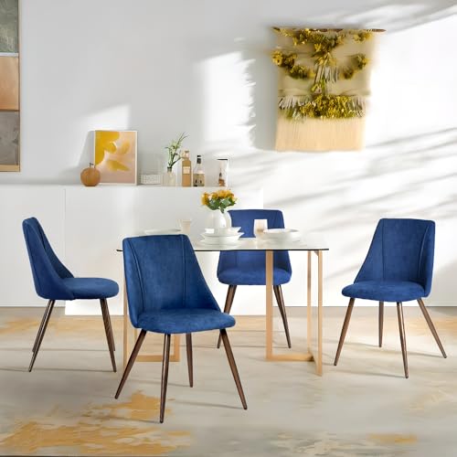 Set of 2 Upholstered Dining Chairs, Dark Blue Accent Chairs for Home and Restaurant