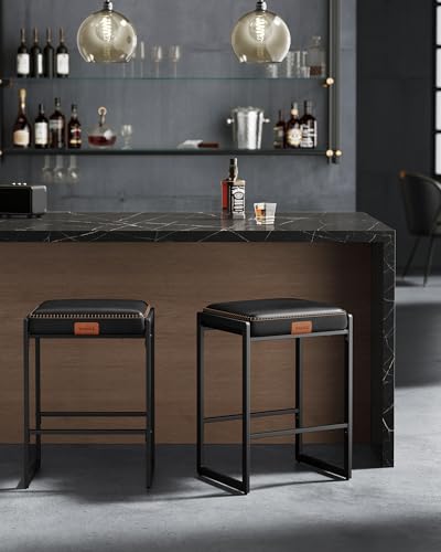 WKGZ INVESTCO EKHO Collection Mid-Century Modern Counter Stools, 26-Inch, Ink Black-Leather