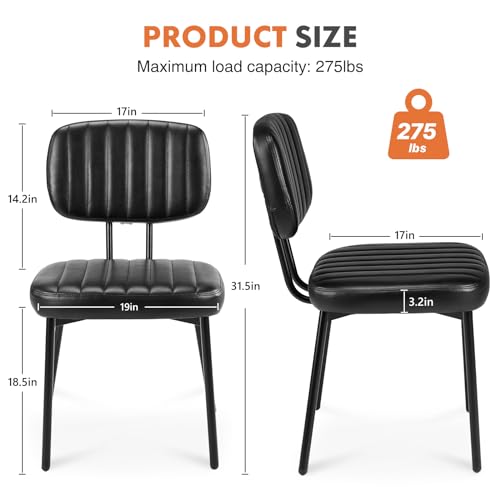 Set of 2 Sweetcrispy Mid-Century Modern Dining Chairs with Faux Leather Cushions - Black