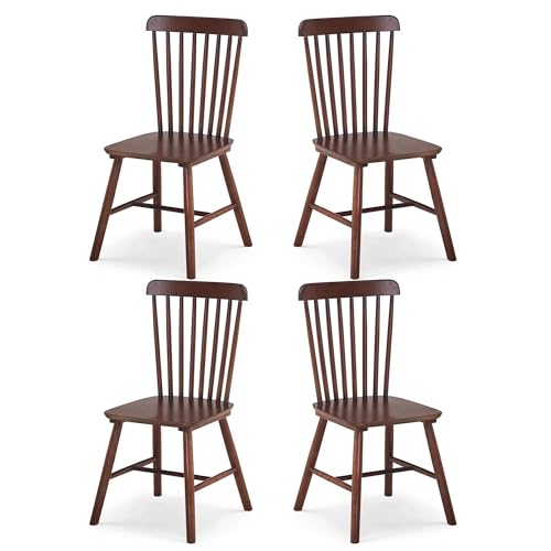 Set of 4 Walnut Farmhouse Windsor Dining Chairs for Restaurant and Home