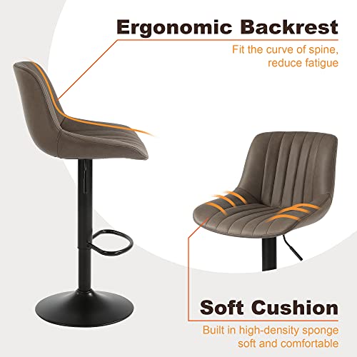2 Pack Swivel Bar Stools with Back, Brown Faux Leather
