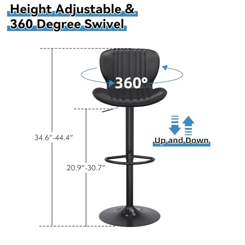 Modern Swivel Bar Stools Set of 4 for Counter with Backrest and Footrest, Black