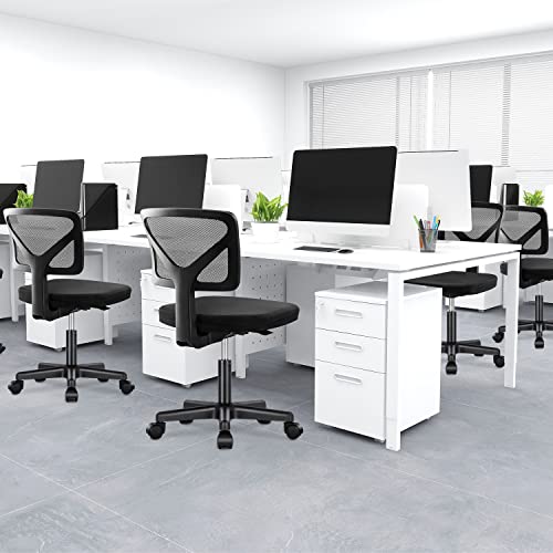Armless Ergonomic Rolling Desk Chair for Small Spaces - Black Mesh