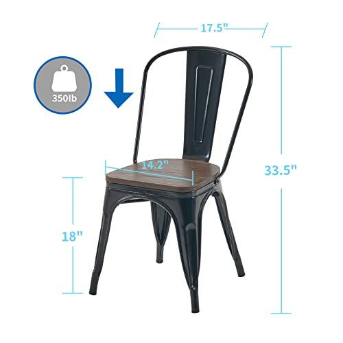 Nazhura 18-Inch Metal Dining Chair Set of 4 - Farmhouse Tolix Style, Waterproof, Stackable for Indoor/Outdoor Use (Black with Wood Padding)