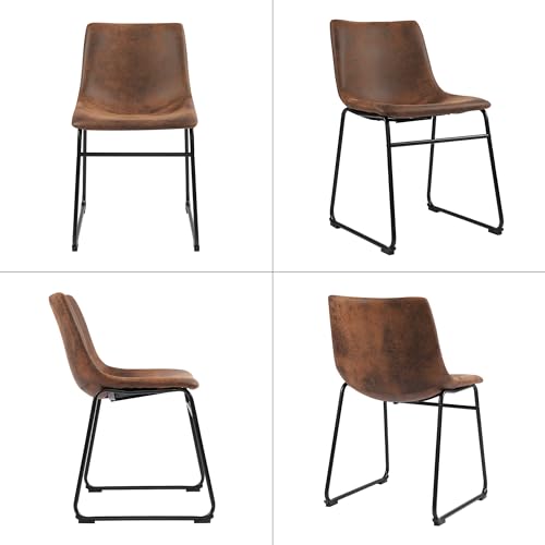 GOTMINSI Mid Century Modern Brown Dining Chairs, Suede & Faux Leather (Set of 2)